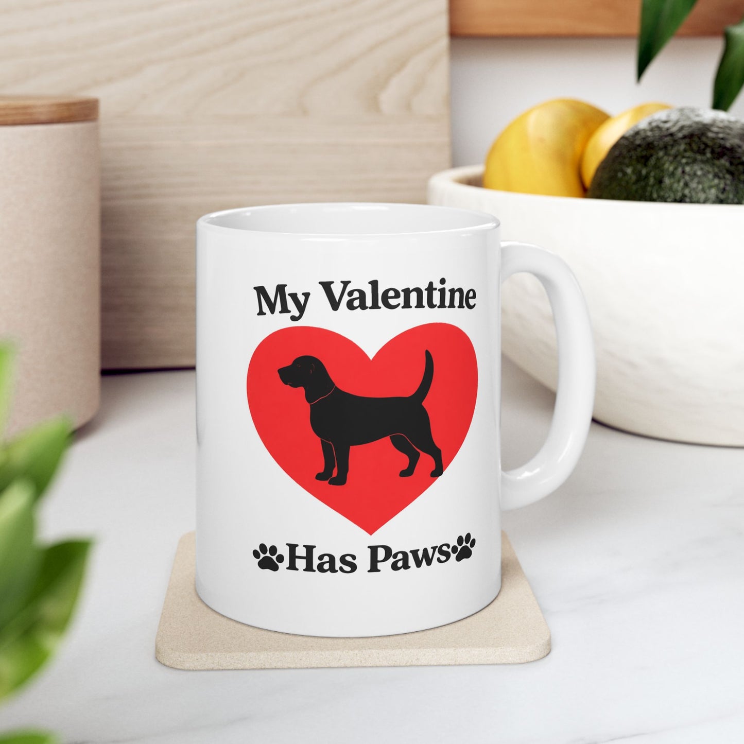 My Valentine Has Paws Beagle St Valentine's Day dog Cute Pet Lover Coffee Cup (11oz/15oz)