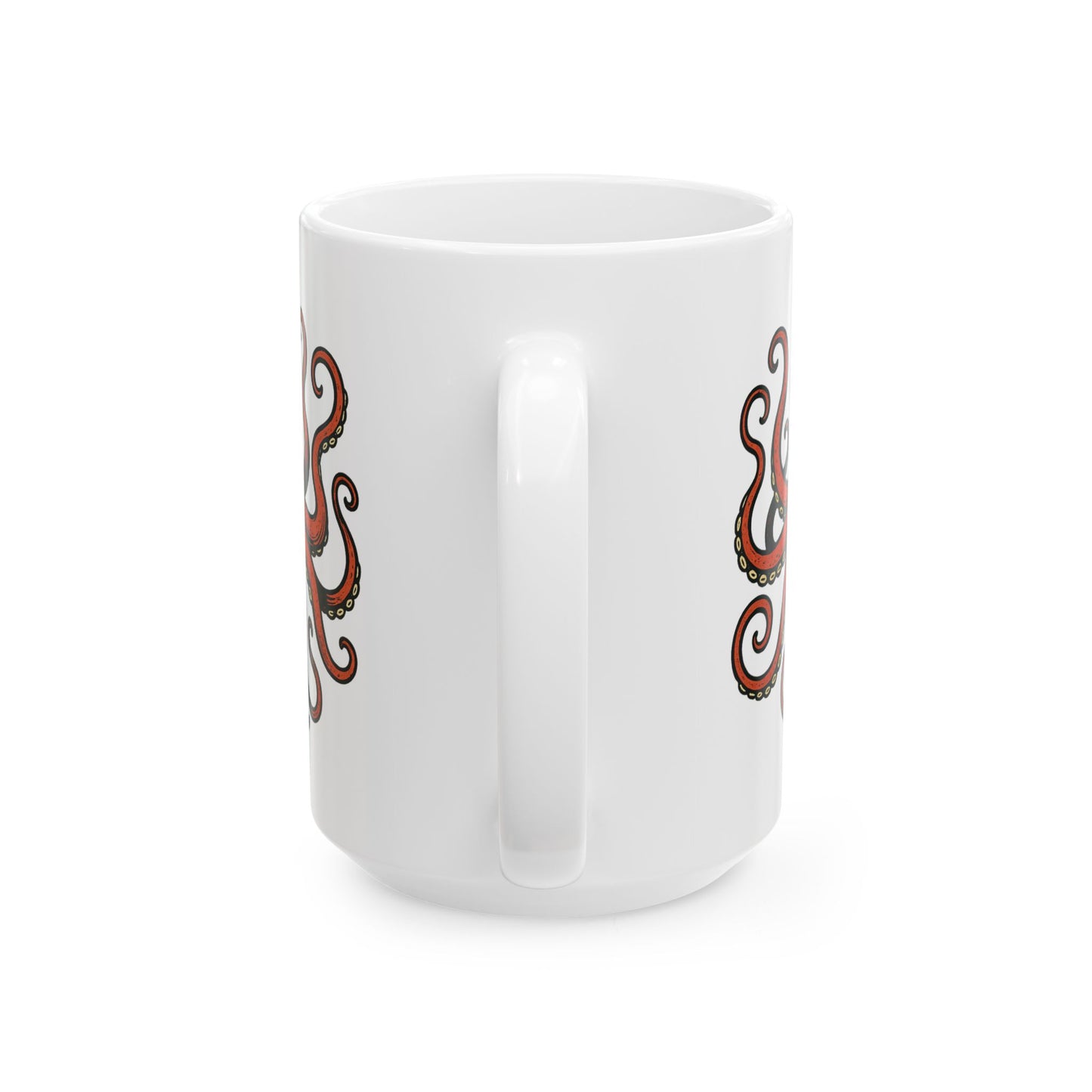 Octopus Ceramic Mug - Nautical Red Octopus Coffee Cup (11oz/15oz)