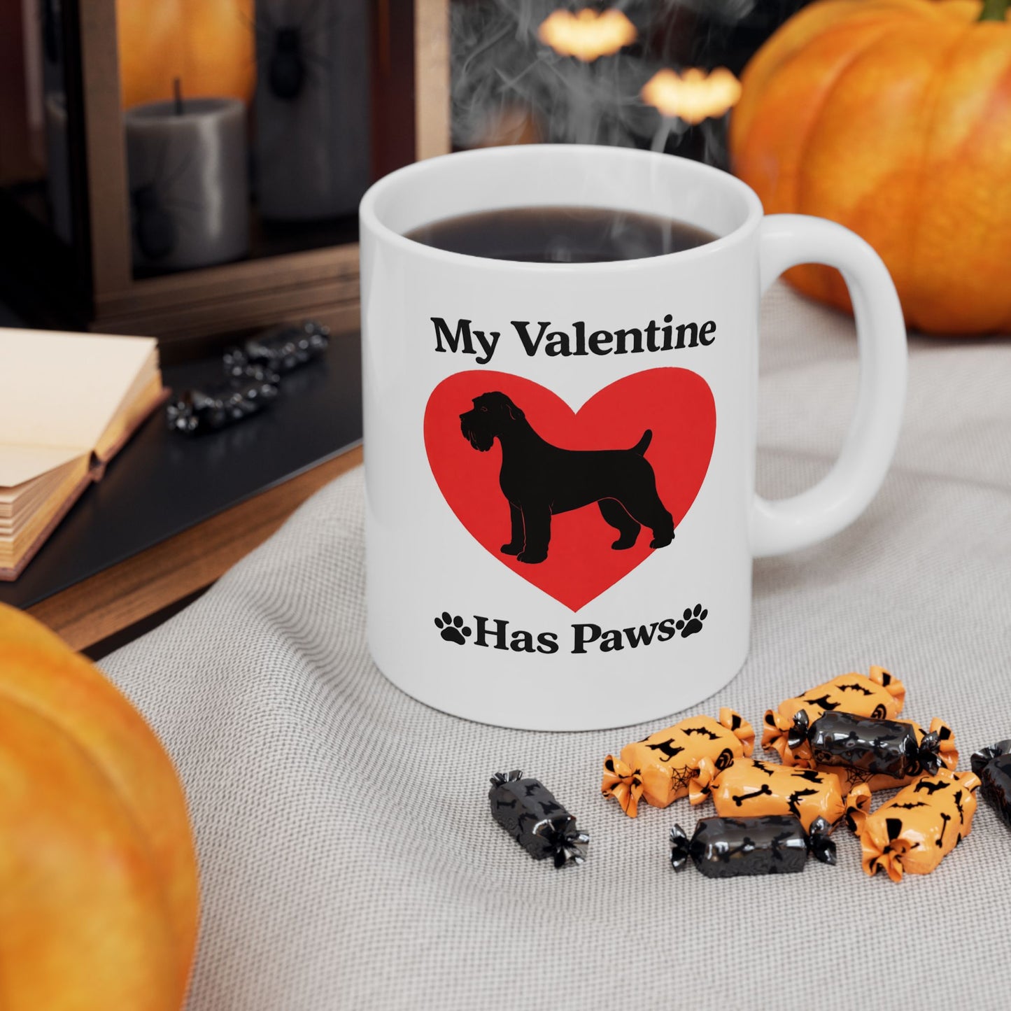 My Valentine Has Paws Schnauzer Valentine's Day Dog Ceramic Mug (11oz, 15oz)