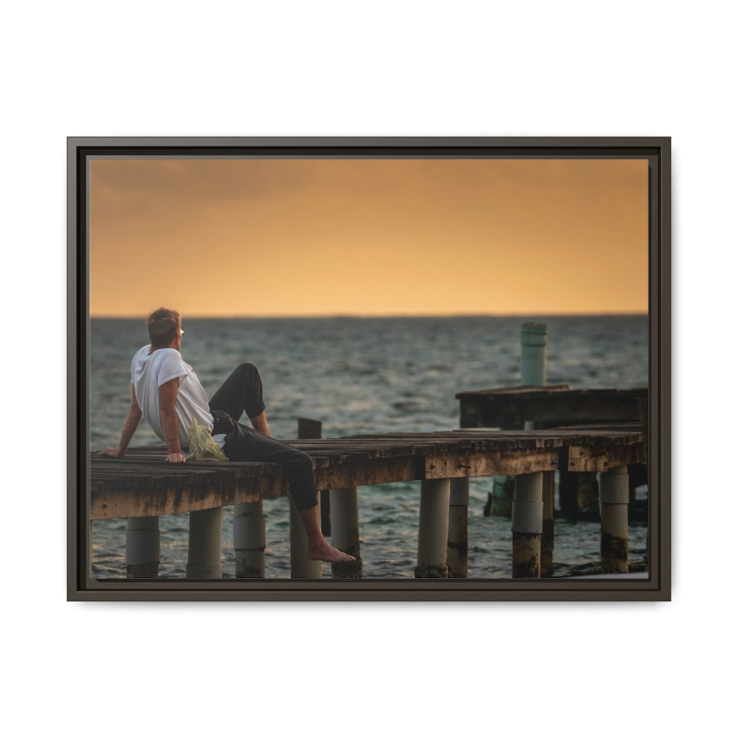 Sunset Pier Matte Canvas Framed Wall Art