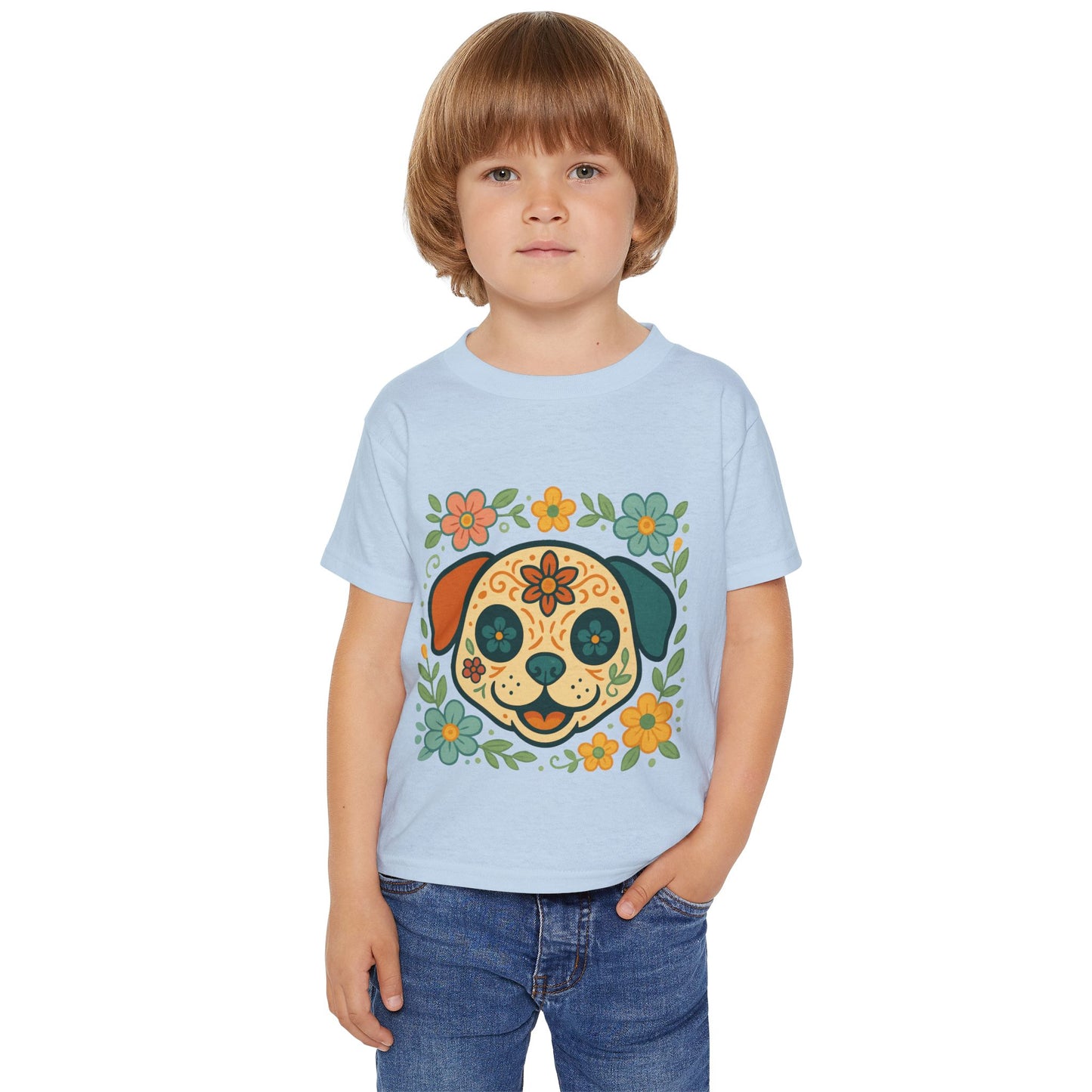 Toddler T-Shirt • Floral Sugar Skull Puppy Design