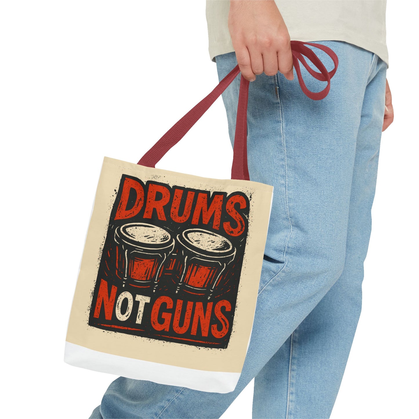Drums Not Guns Tote Bag — Retro Percussion Protest AOP Tote