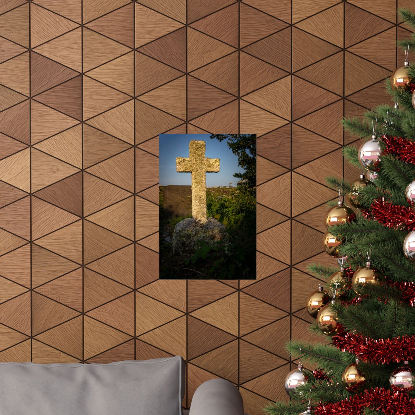 Stone Cross Poster | Matte Vertical Religious Wall Art