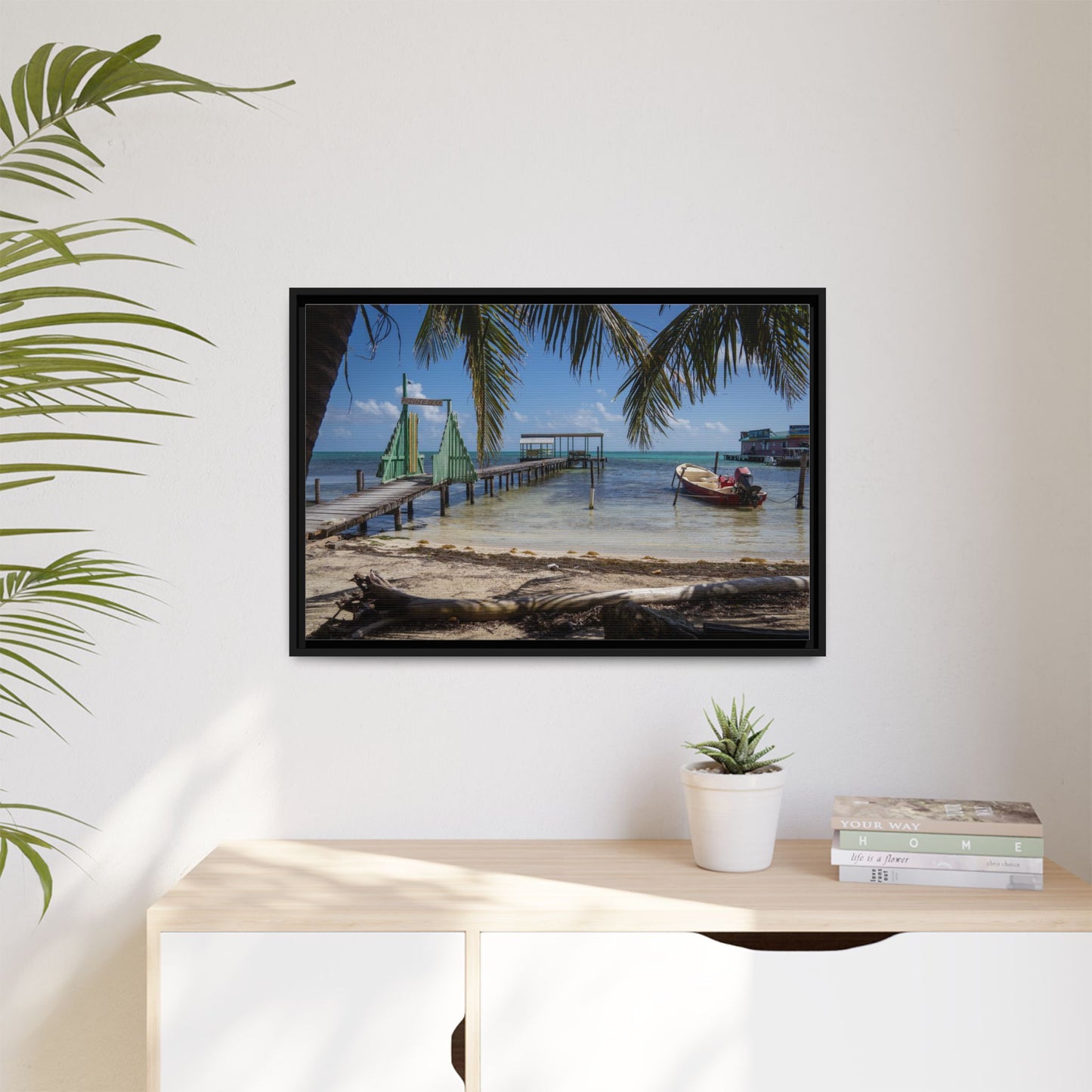 Caye Caulker Beach Canvas Print — Framed Matte Wall Art
