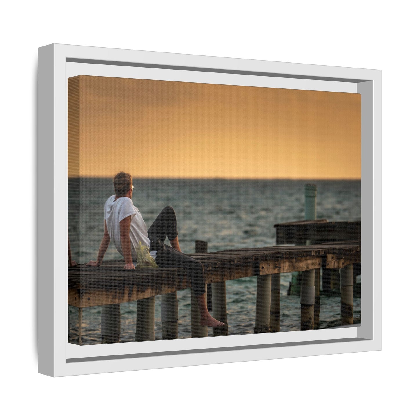 Sunset Pier Matte Canvas Framed Wall Art