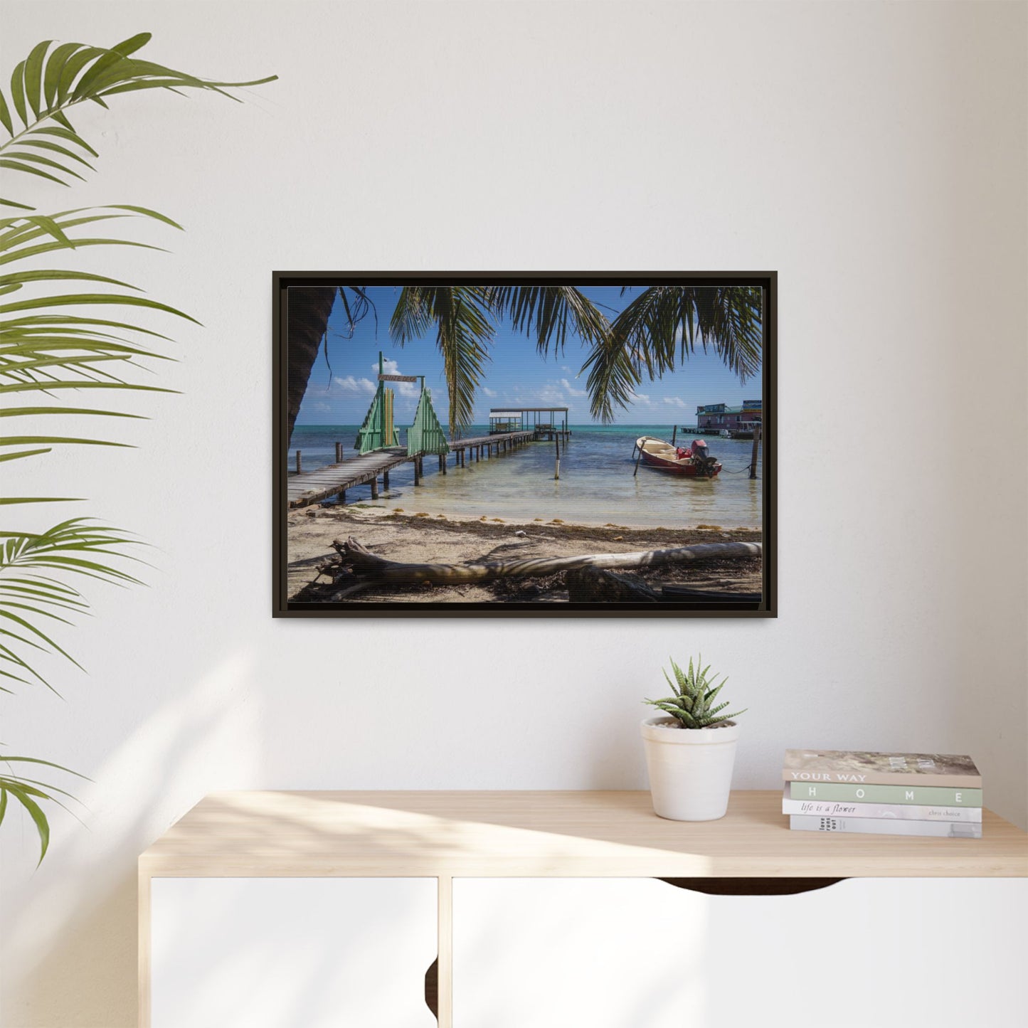 Caye Caulker Beach Canvas Print — Framed Matte Wall Art