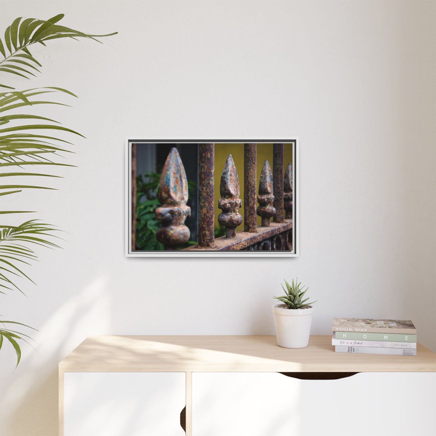 New Orleans Wrought Iron Matte Canvas Framed Wall Art — Rusted Iron Finials