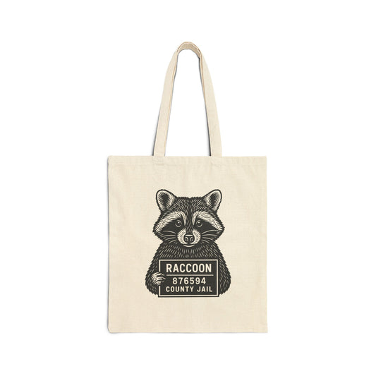 Raccoon Mugshot Canvas Tote Bag — Funny Animal Prisoner Graphic Eco Shopper