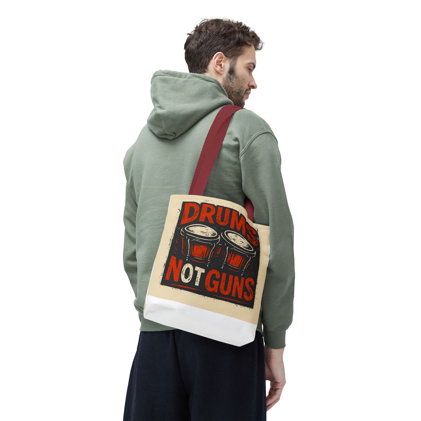 Drums Not Guns Tote Bag — Retro Percussion Protest AOP Tote