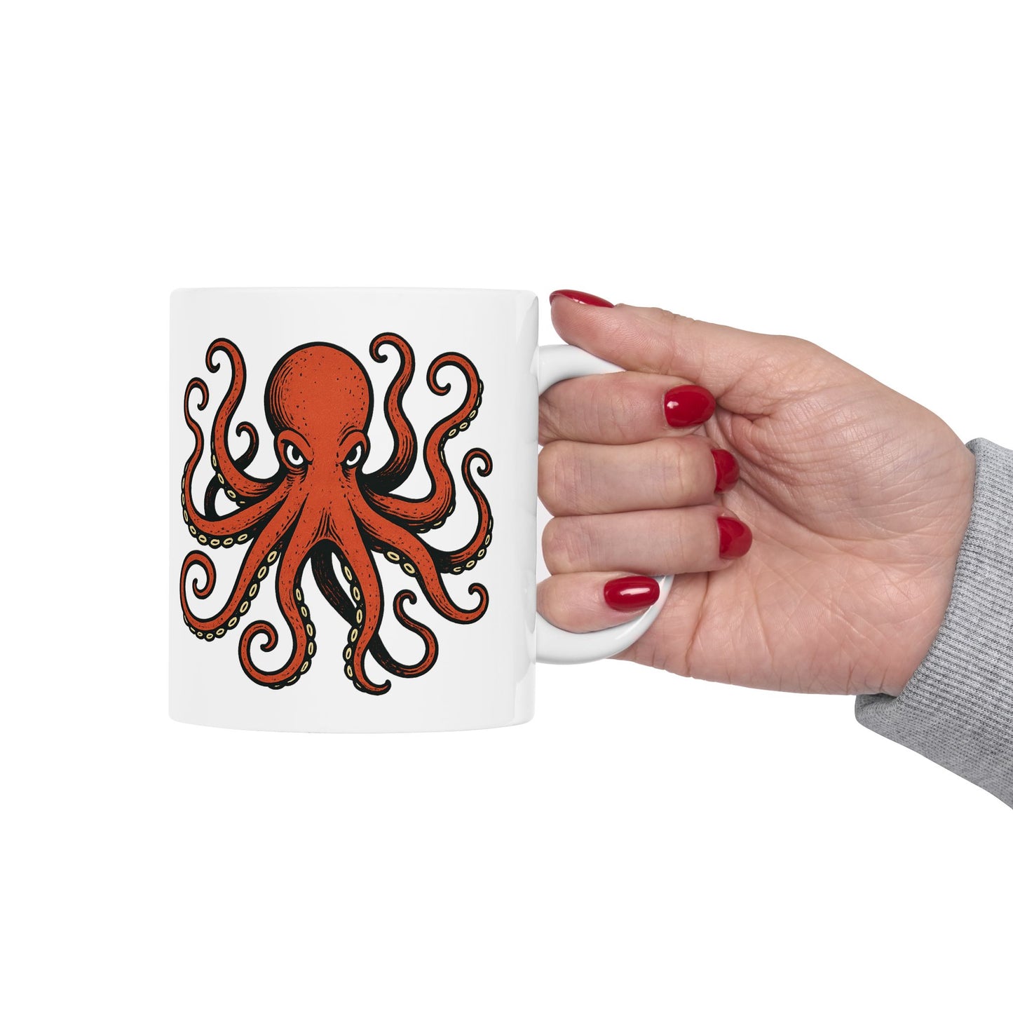 Octopus Ceramic Mug - Nautical Red Octopus Coffee Cup (11oz/15oz)