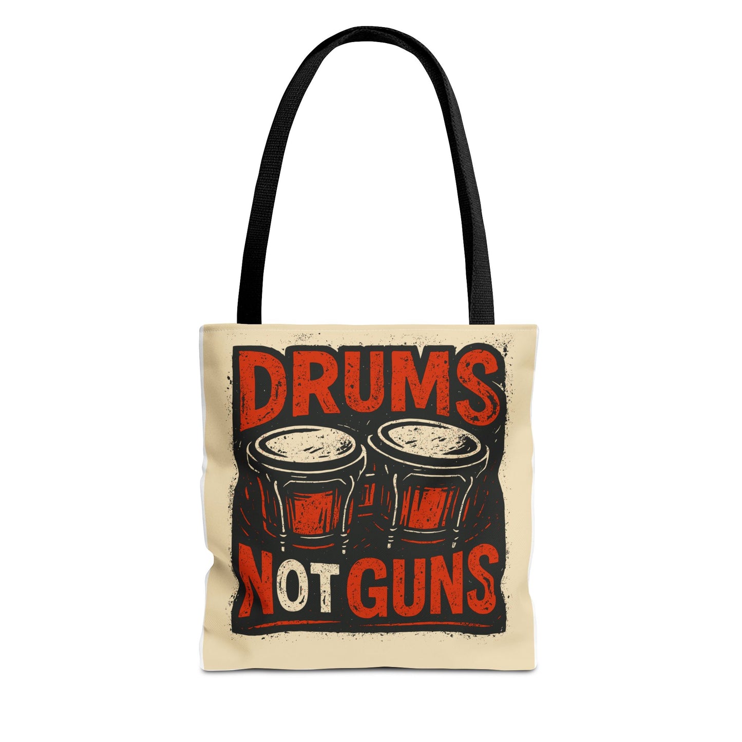 Drums Not Guns Tote Bag — Retro Percussion Protest AOP Tote