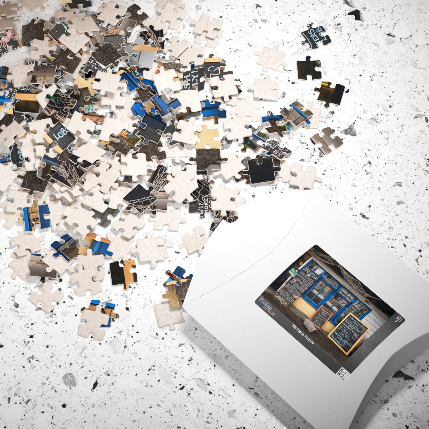 Cadgwith Cornwall UK Fish Shop Jigsaw Puzzle - Coastal Chalkboard Menu Scene (110–1014 pcs)