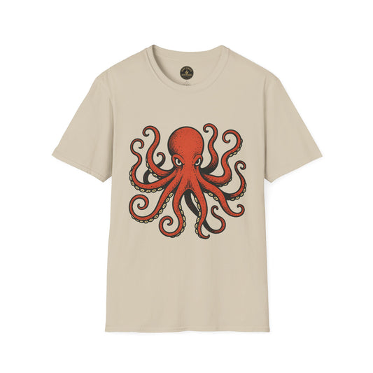 Red Octopus Illustration T-Shirt | Nautical Sea Creature Tee