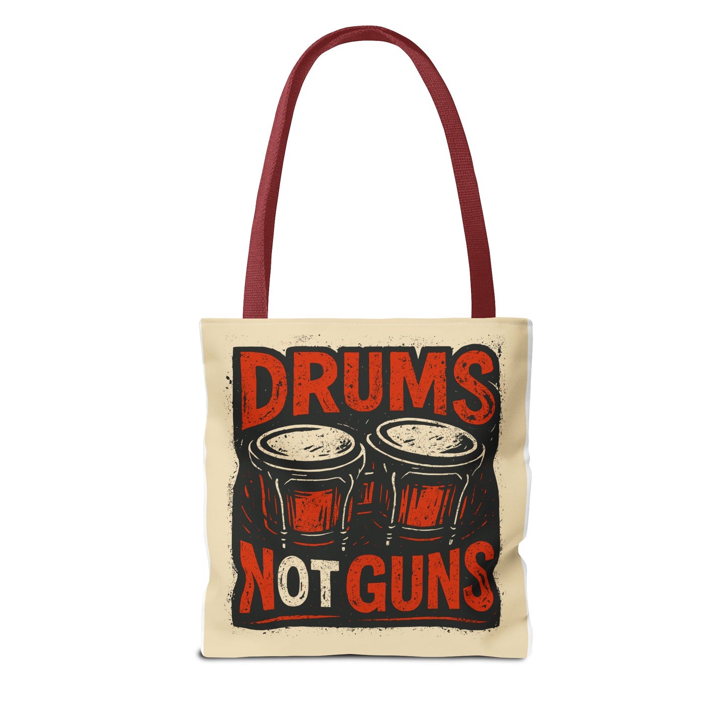 Drums Not Guns Tote Bag — Retro Percussion Protest AOP Tote