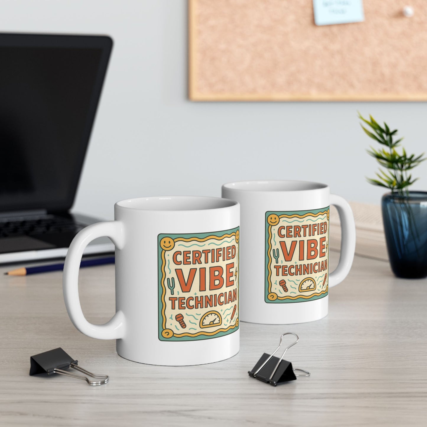 Ceramic Mug — Retro Smiley 'Good Vibes' Coffee Cup (11oz/15oz)