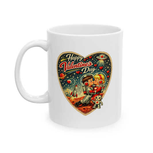 Retro 1950s Space-Age Valentine Ceramic Mug - Romantic Vintage Love Design (11oz, 15oz)