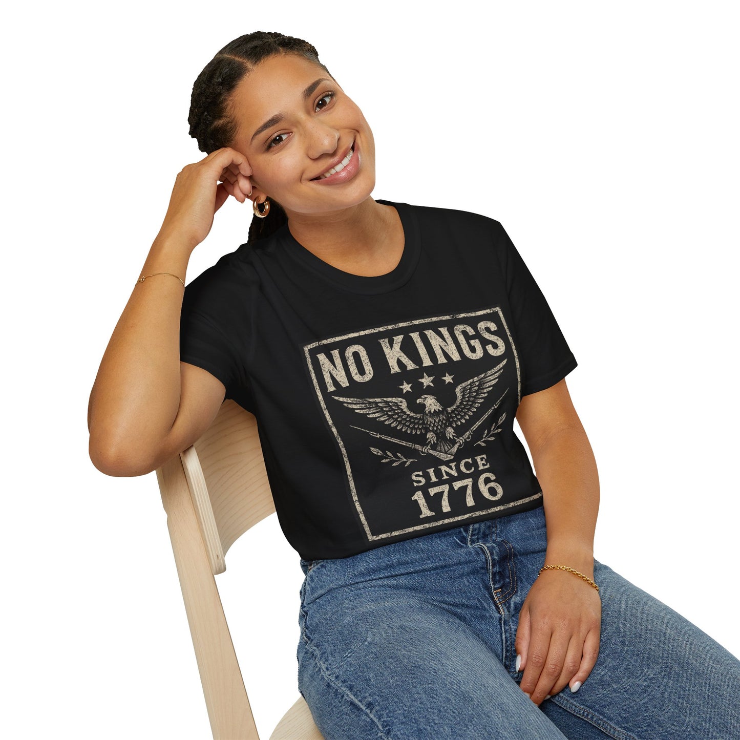 No Kings Since 1776 Vintage Patriot T-Shirt BLACK ONLY