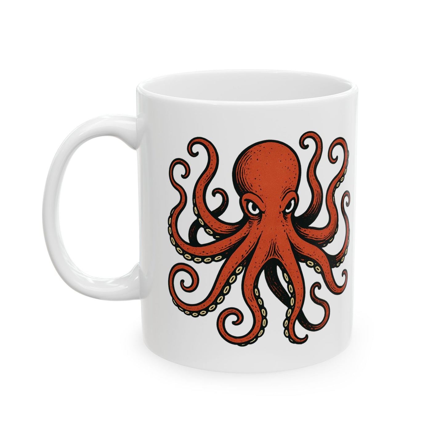 Octopus Ceramic Mug - Nautical Red Octopus Coffee Cup (11oz/15oz)