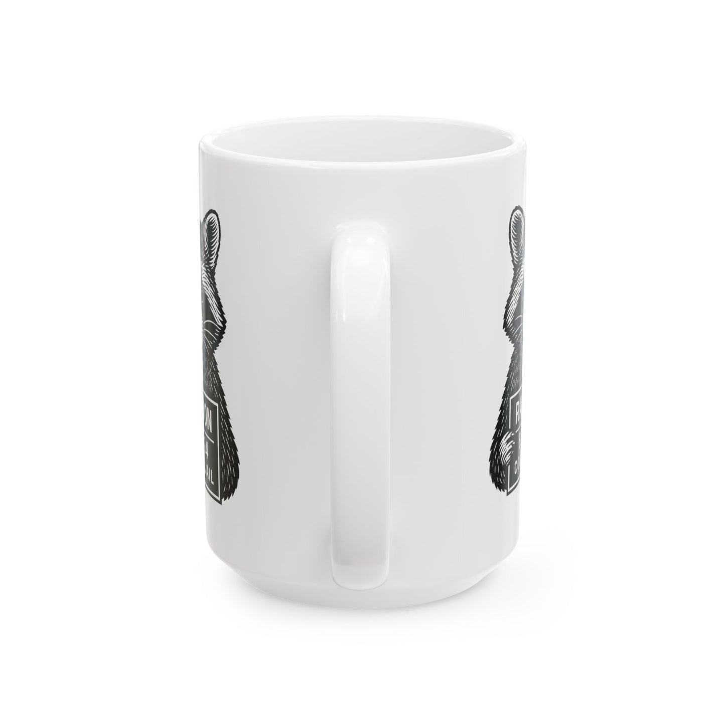 Raccoon Mugshot Ceramic Mug — Cute Hand-Drawn Raccoon Coffee Cup (11oz & 15oz)
