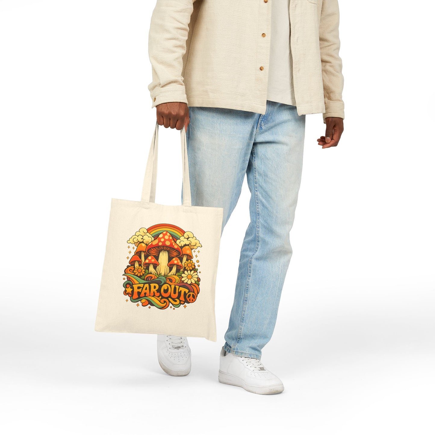 Retro Mushroom 'Far Out' Canvas Tote Bag