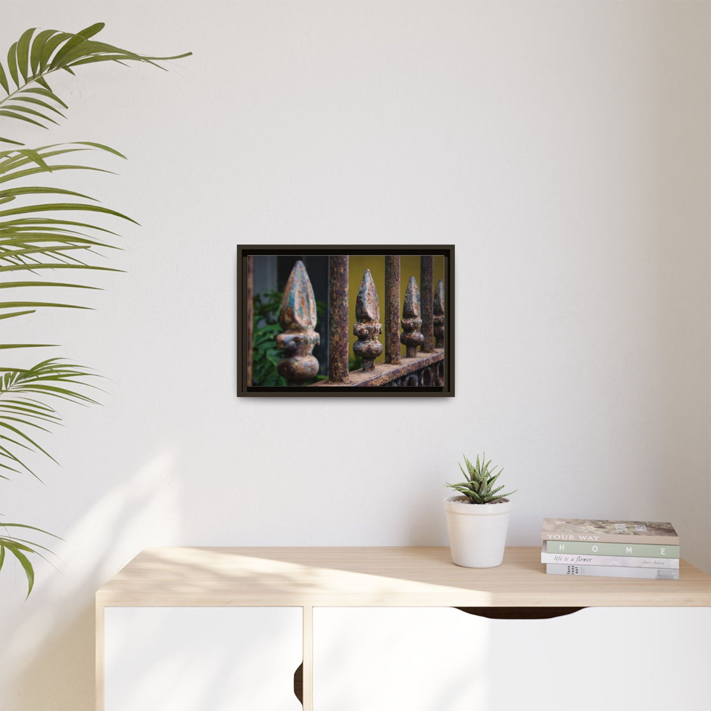New Orleans Wrought Iron Matte Canvas Framed Wall Art — Rusted Iron Finials