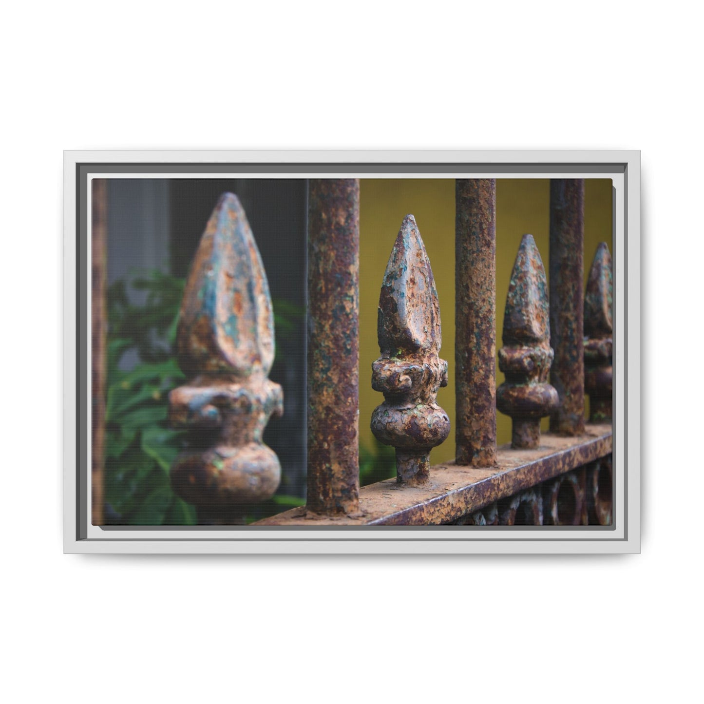 New Orleans Wrought Iron Matte Canvas Framed Wall Art — Rusted Iron Finials