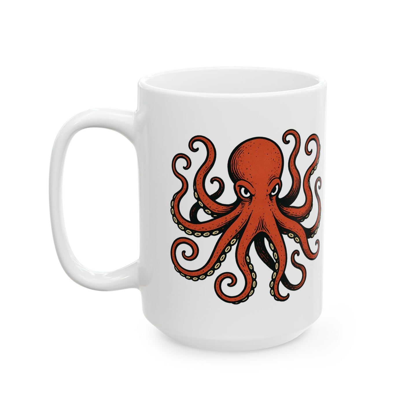 Octopus Ceramic Mug - Nautical Red Octopus Coffee Cup (11oz/15oz)