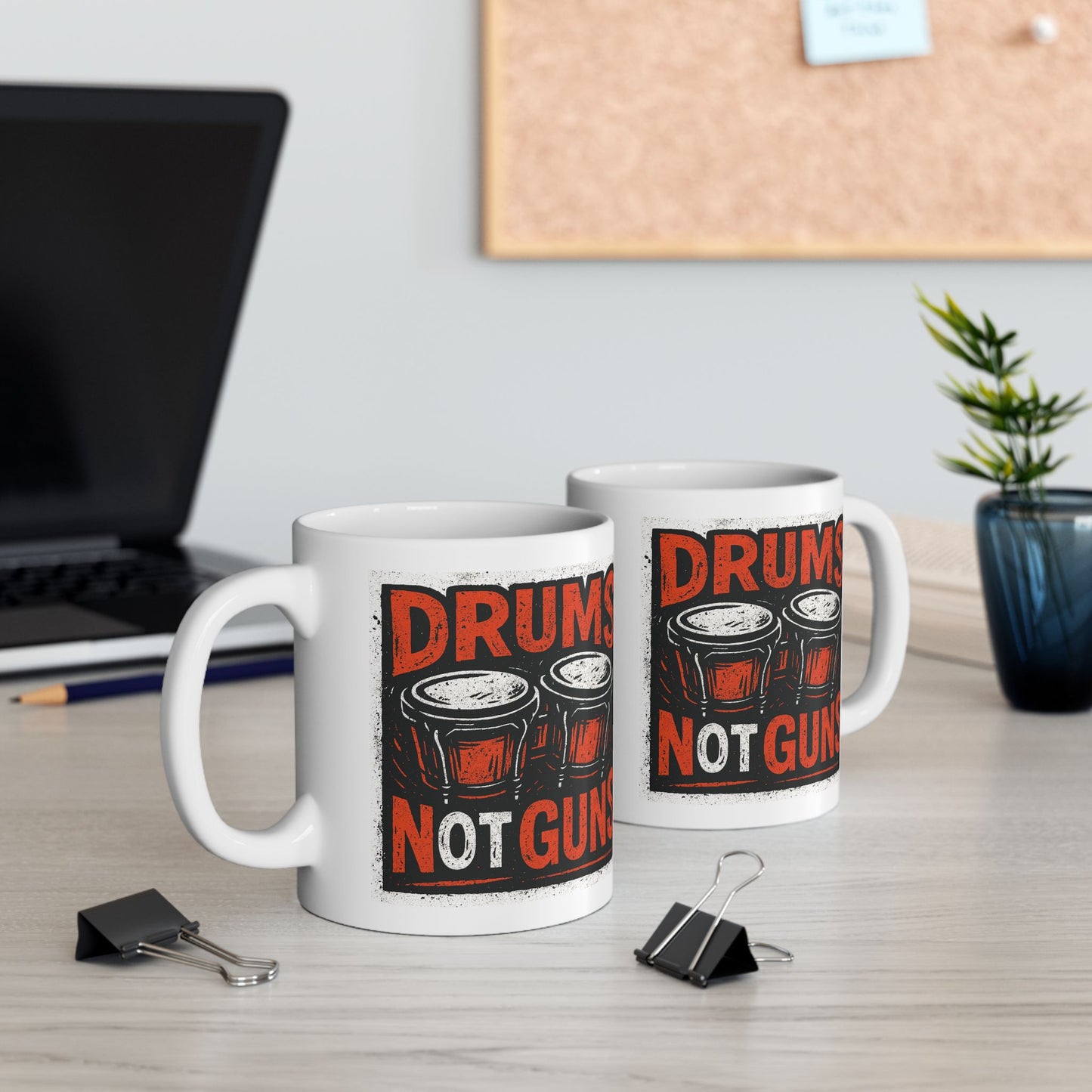 Drums Not Guns Ceramic Mug — "Drums not Guns" Coffee Cup (11oz, 15oz)