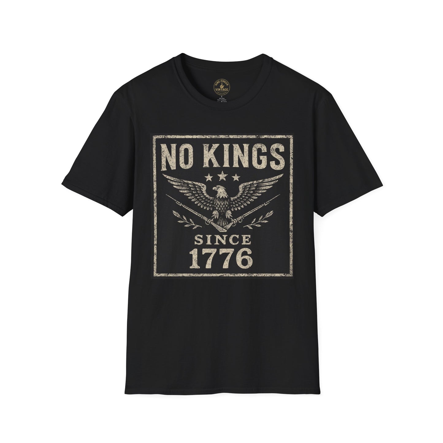 No Kings Since 1776 Vintage Patriot T-Shirt BLACK ONLY
