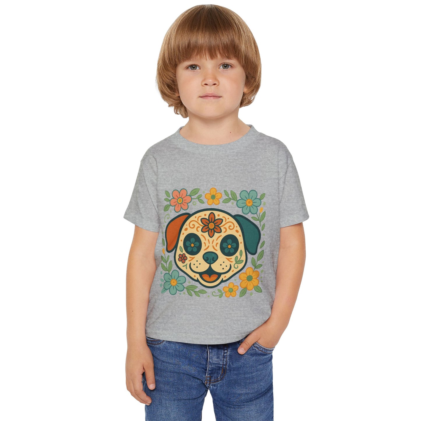 Toddler T-Shirt • Floral Sugar Skull Puppy Design
