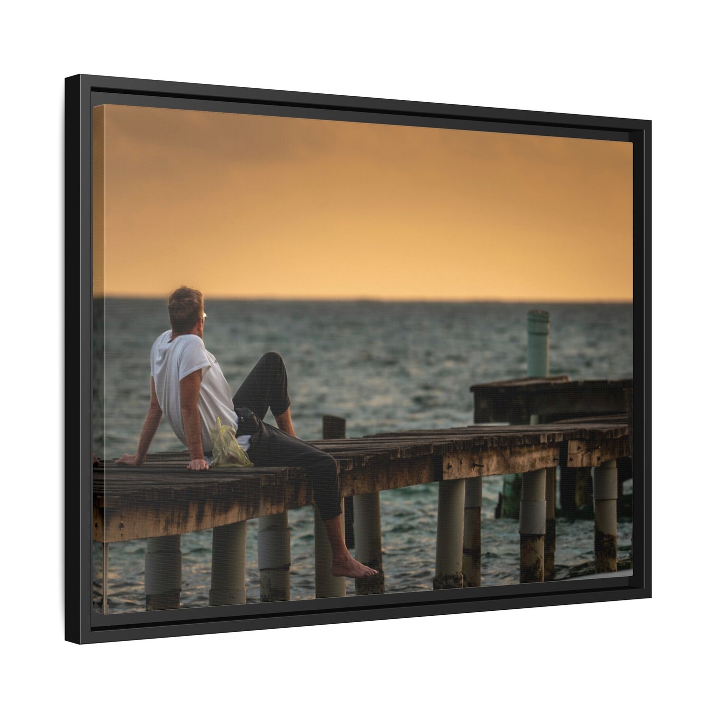 Sunset Pier Matte Canvas Framed Wall Art