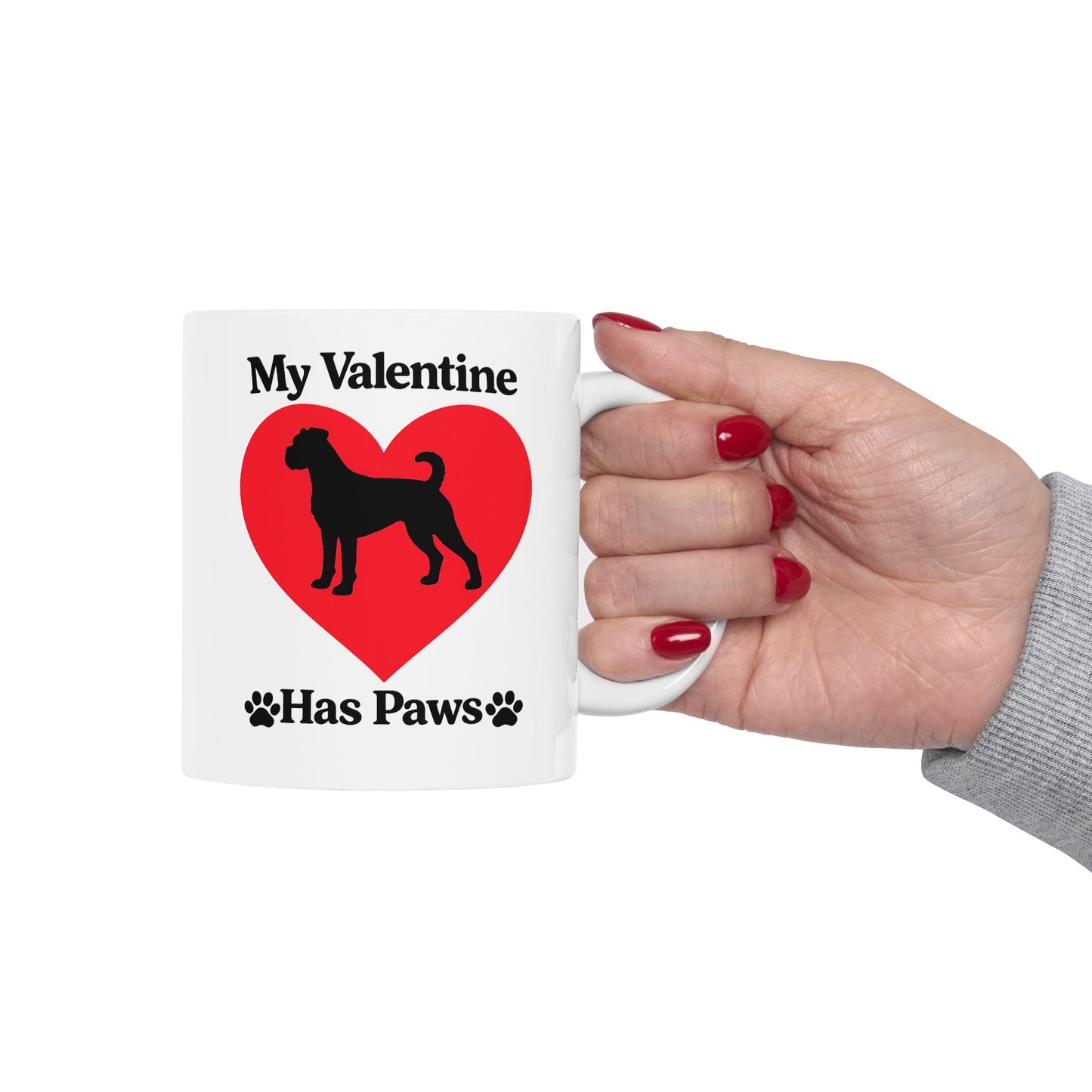 Dog Mom Coffee Mug — "My Valentine" Heart Paw Design (11oz & 15oz)