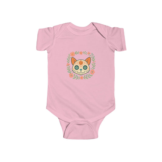 Infant Bodysuit — Colorful Floral Sugar Skull Cat Design