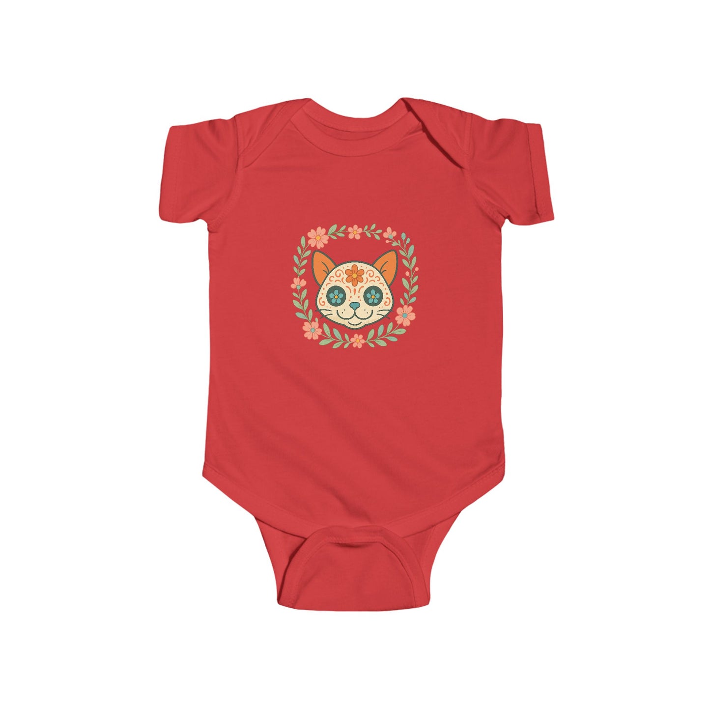 Infant Bodysuit — Colorful Floral Sugar Skull Cat Design