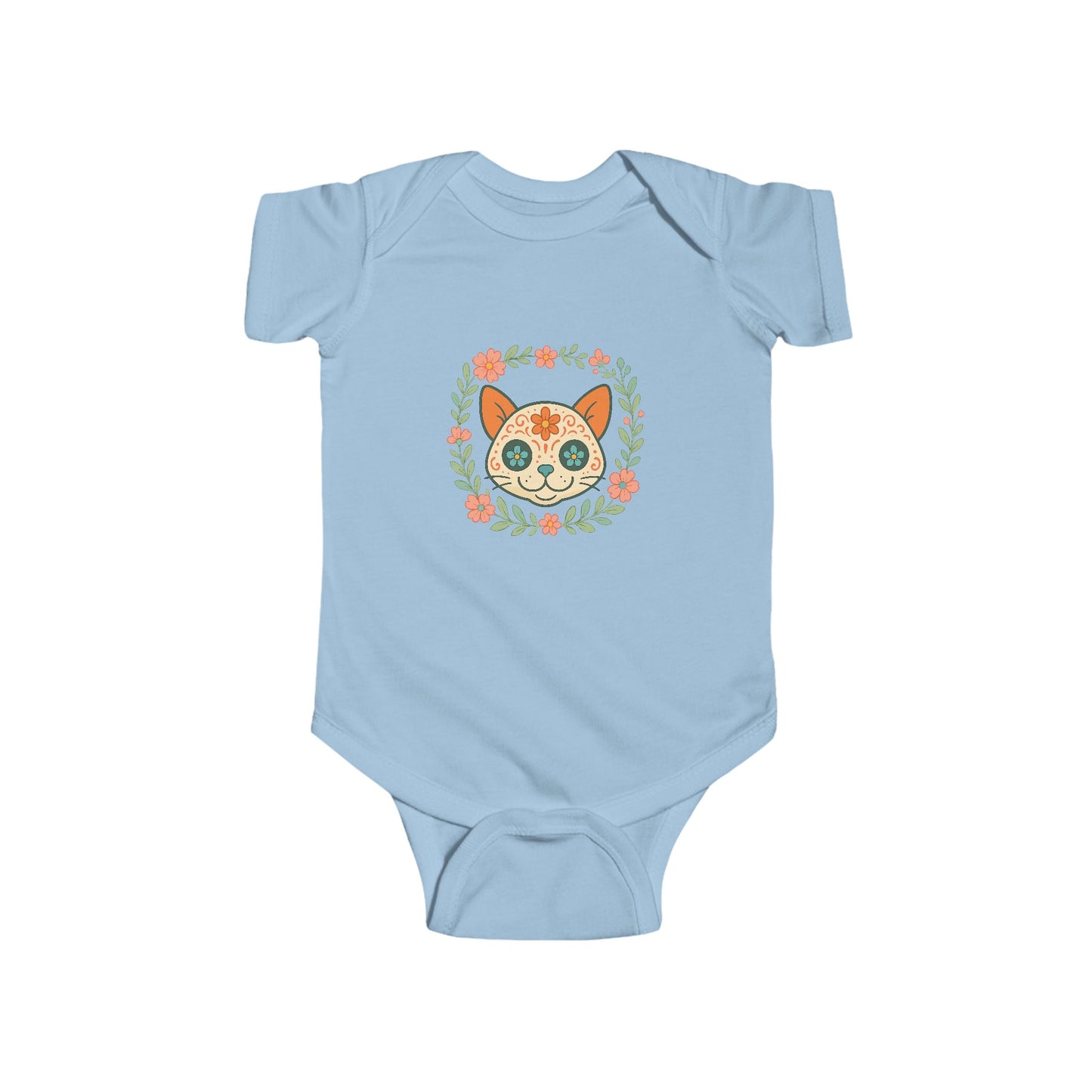 Infant Bodysuit — Colorful Floral Sugar Skull Cat Design