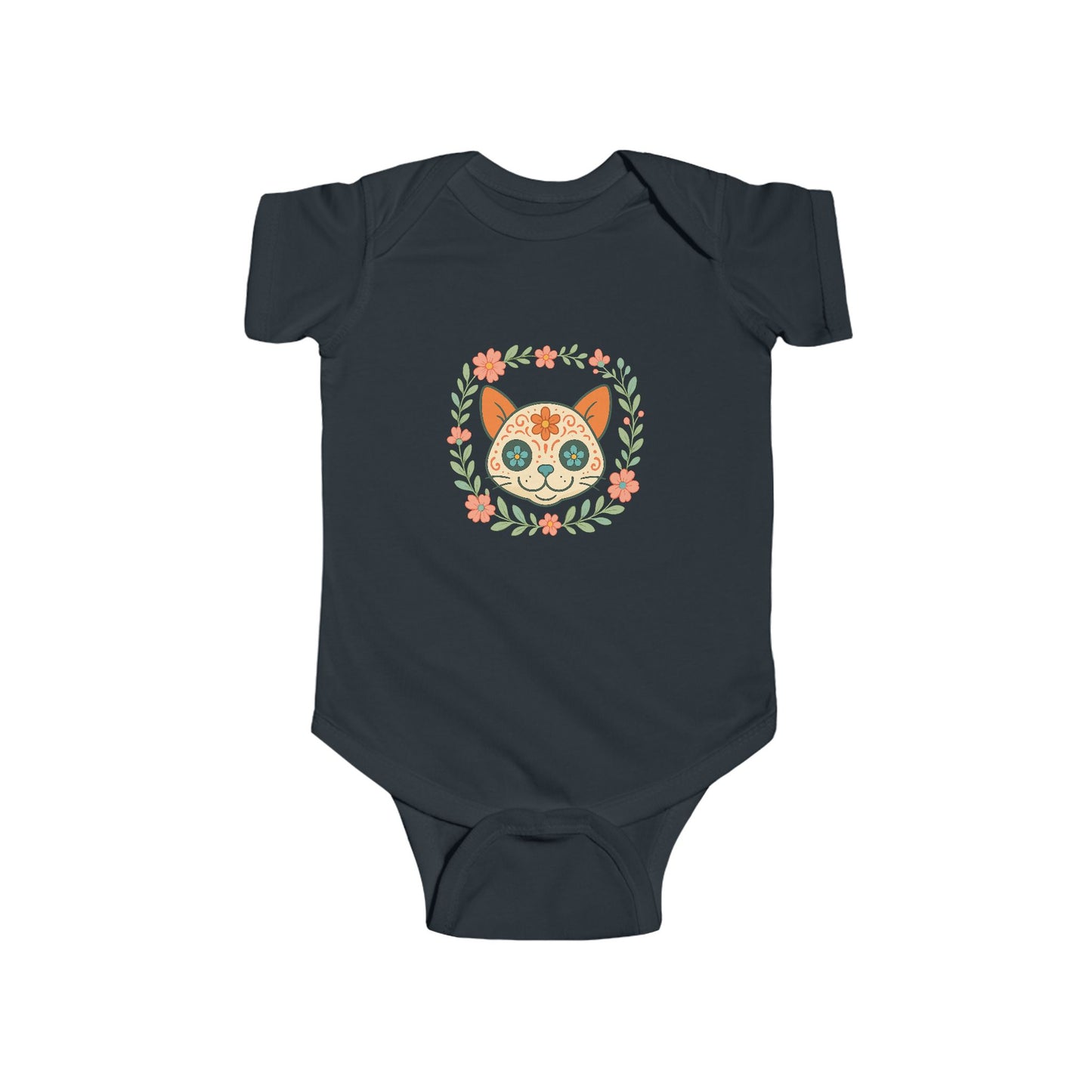 Infant Bodysuit — Colorful Floral Sugar Skull Cat Design