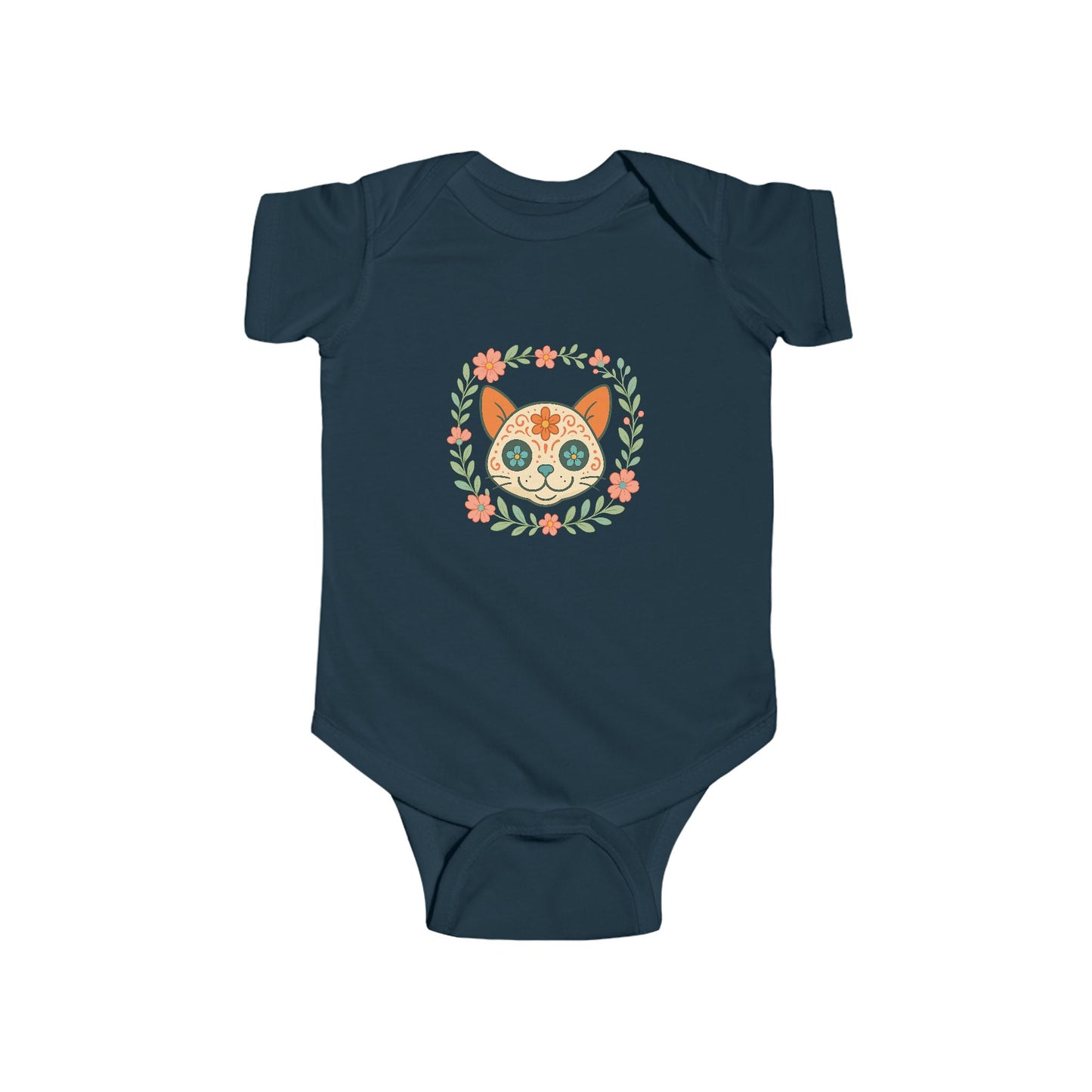 Infant Bodysuit — Colorful Floral Sugar Skull Cat Design