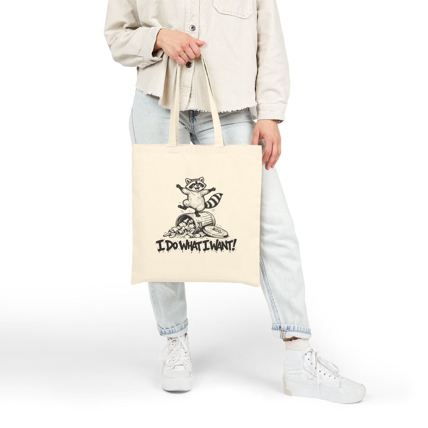 Retro 'I Do What I Want!' Dancing Raccoon Canvas Tote