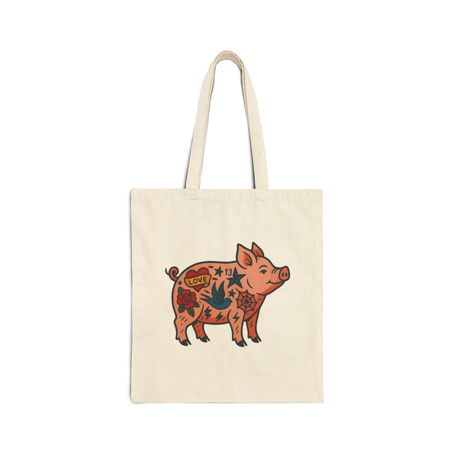 Tattoo Style Pig Canvas Tote Bag