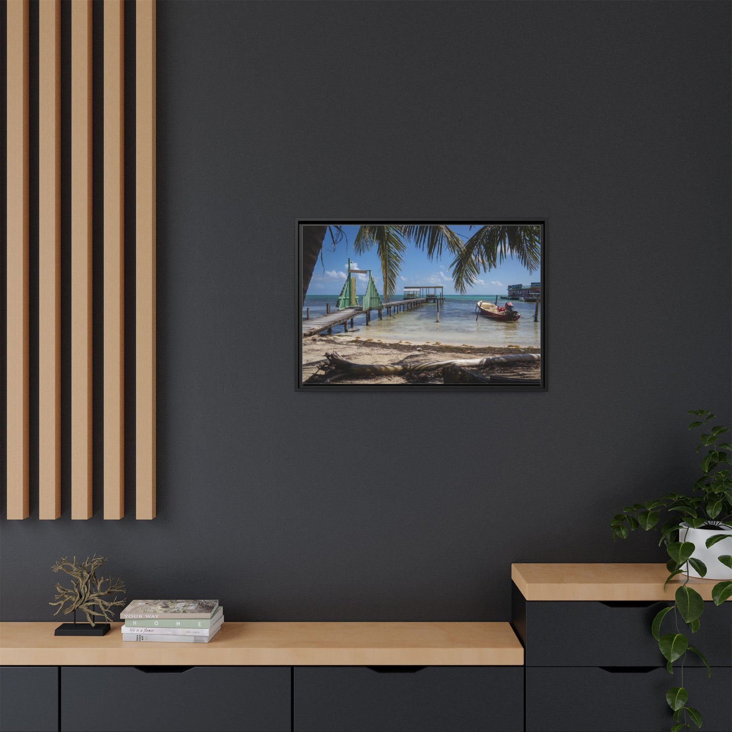 Caye Caulker Beach Canvas Print — Framed Matte Wall Art