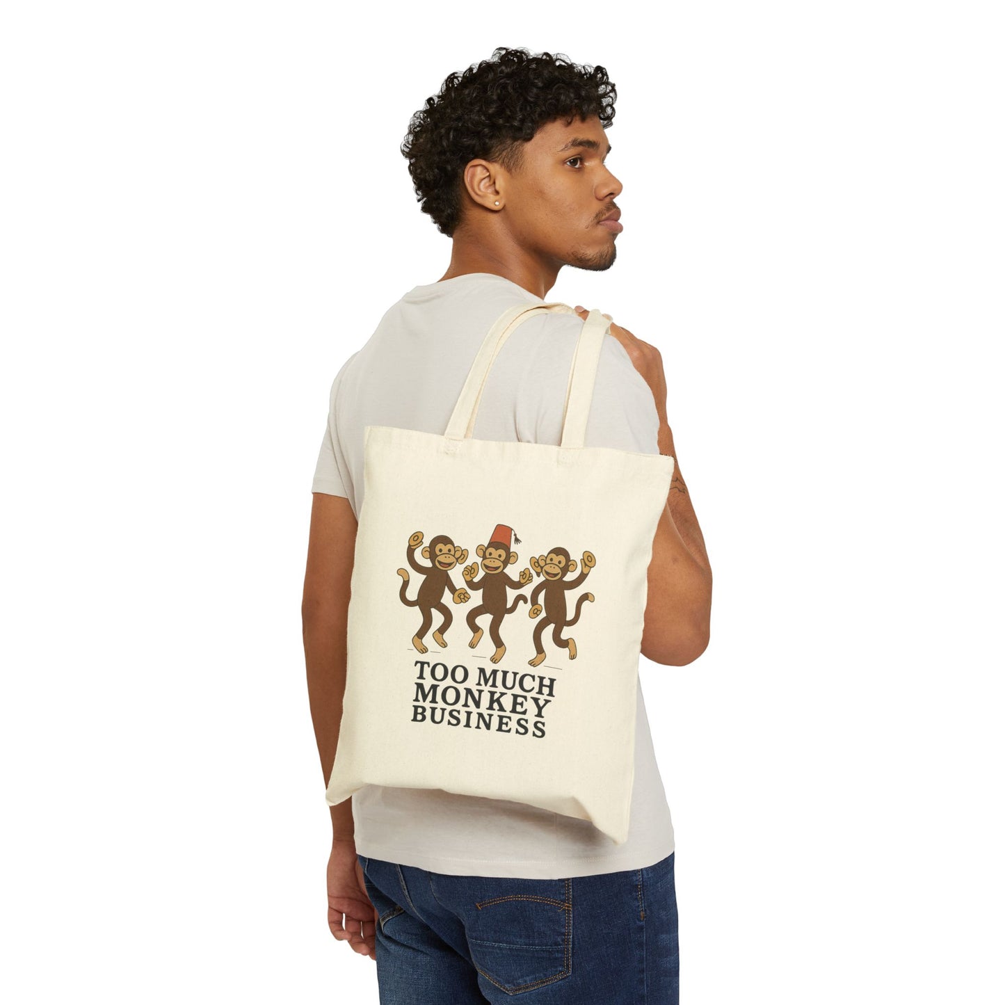 Too Much Monkey Business Tote Bag | Dancing Monkeys Canvas Tote