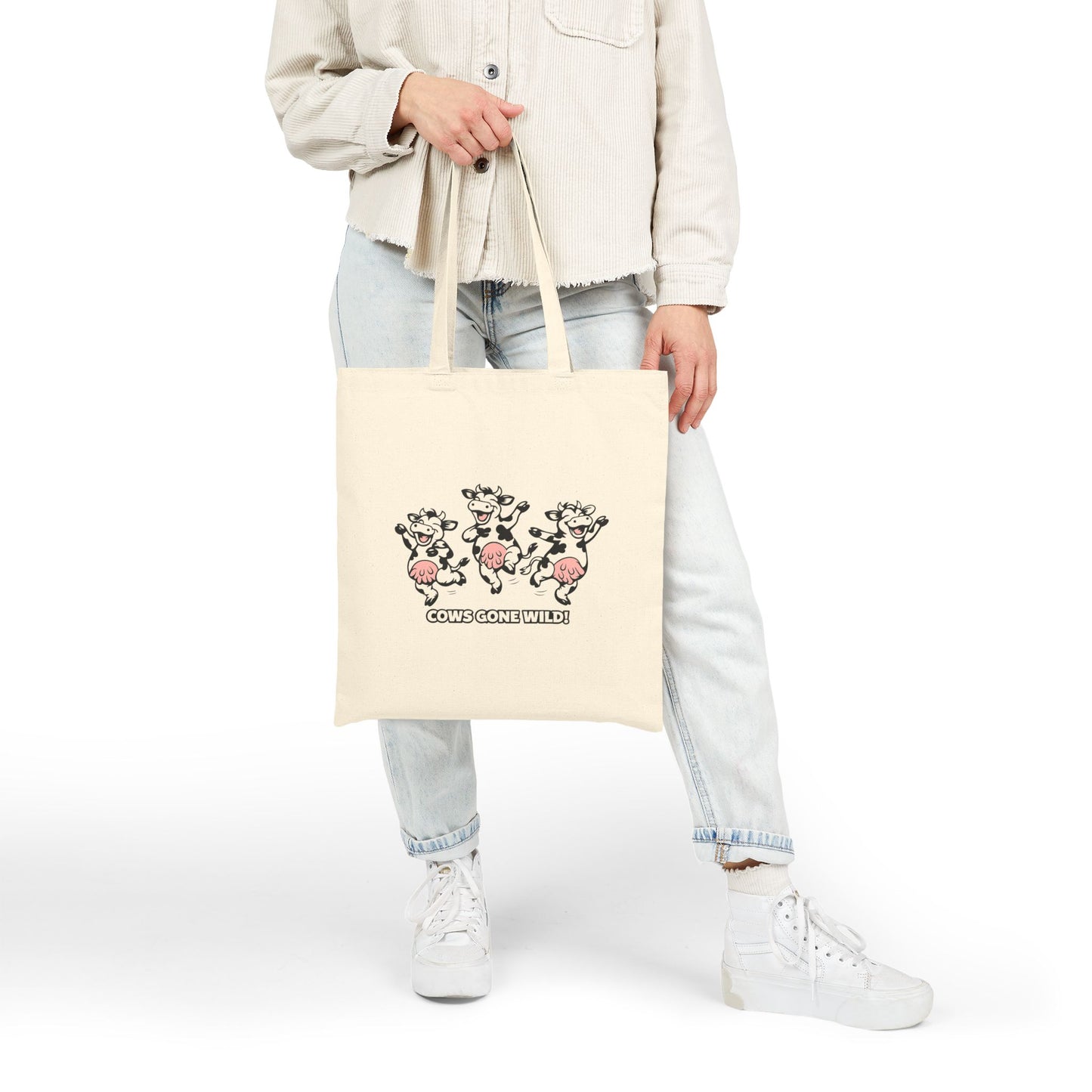 Cows Gone Wild Canvas Tote Bag — Funny Dancing Cow Eco Grocery Shopper