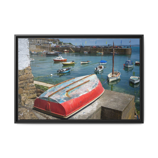 Mousehole Cornwall Fishing Boats Matte Canvas Print (Framed)