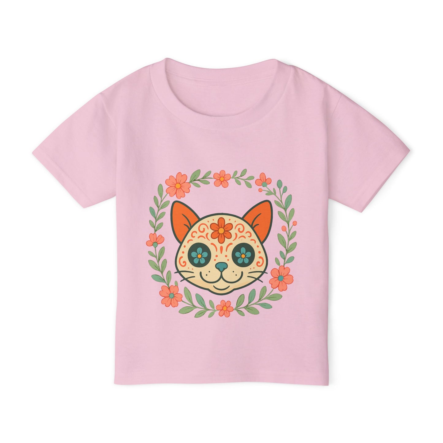 Sugar Skull Cat Toddler T-Shirt — Floral Day of the Dead Kids Tee