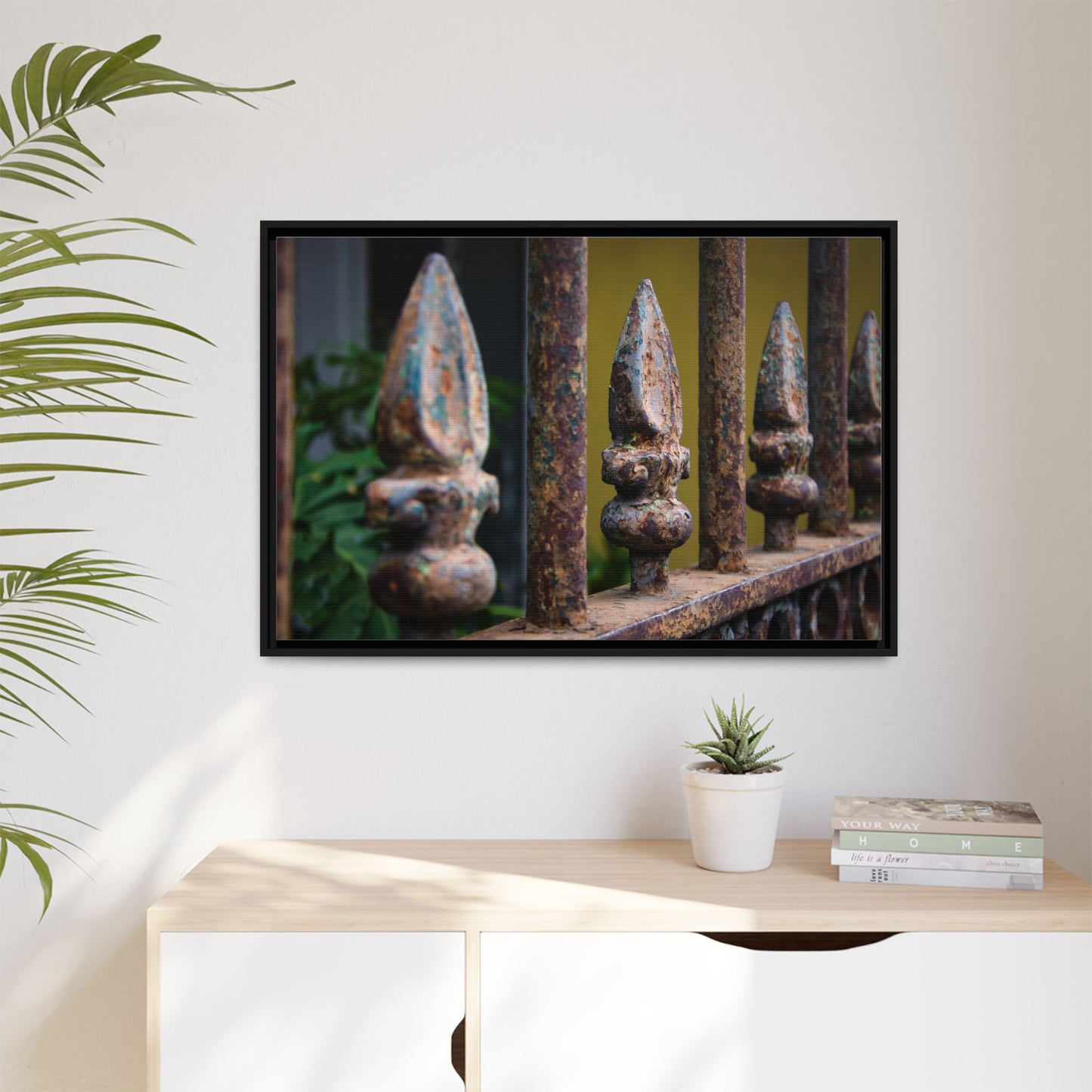 New Orleans Wrought Iron Matte Canvas Framed Wall Art — Rusted Iron Finials