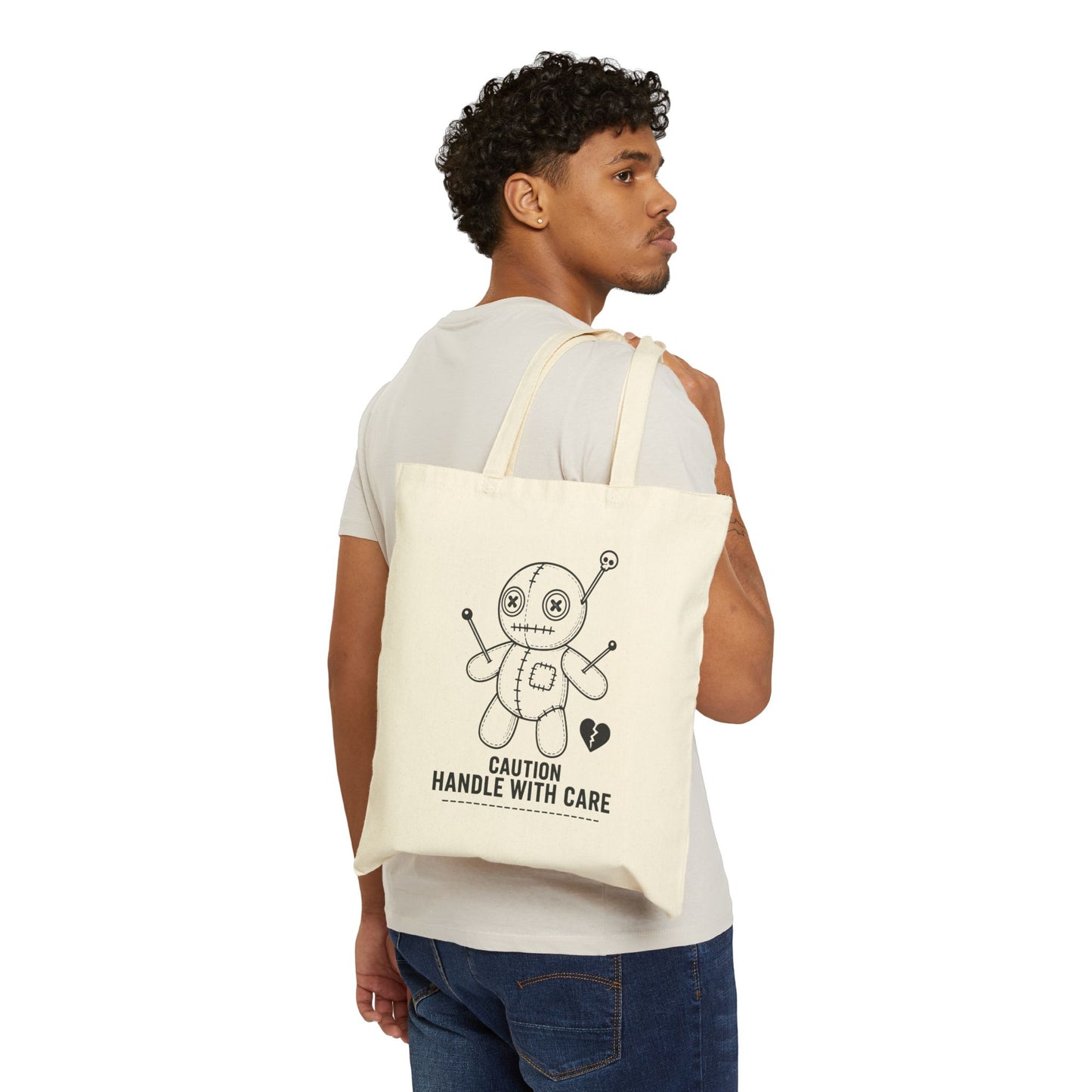 Voodoo Doll Cotton Canvas Tote Bag - Black & White Gothic Shopper