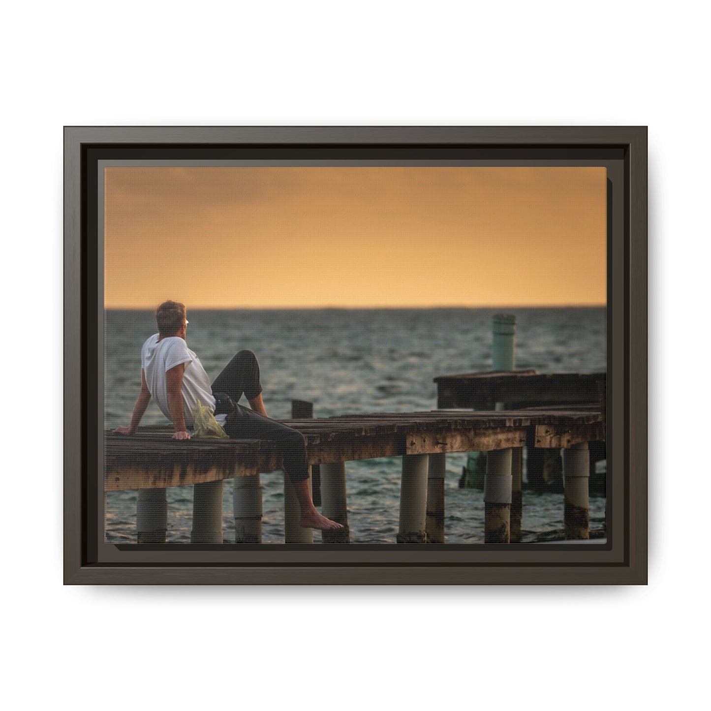 Sunset Pier Matte Canvas Framed Wall Art