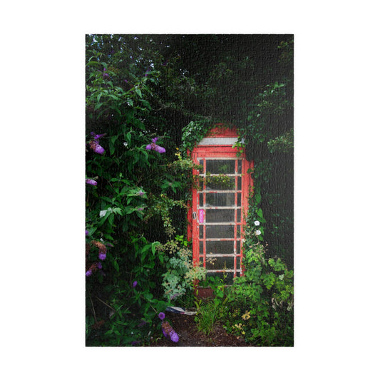 British Red Phone Booth Jigsaw Puzzle — Overgrown Cornwall England Scene (110–1014 pcs)