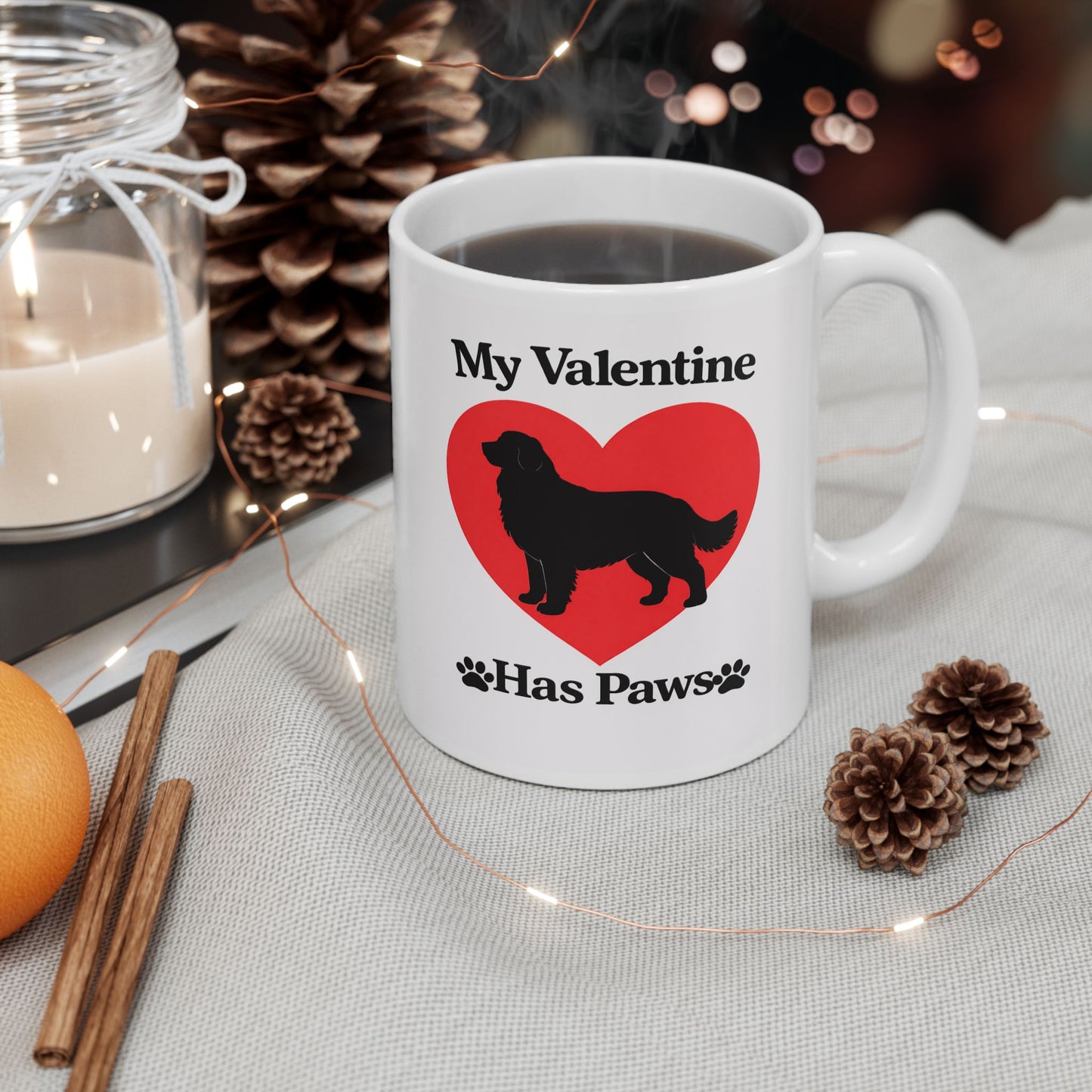 My Valentine Has Paws Bernese Mountain Dog St Valentine's Day dog Cute Pet Lover Coffee Cup (11oz/15oz)