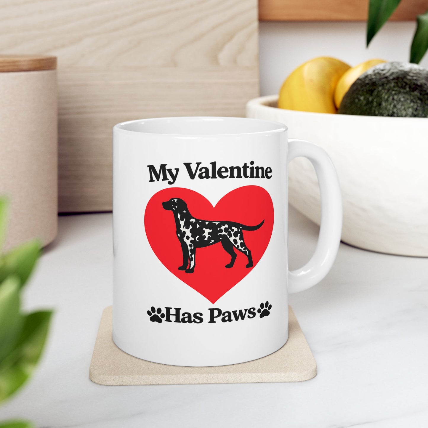 My Valentine Has Paws Dalmation St Valentine's Day dog Cute Pet Lover Coffee Cup (11oz/15oz)